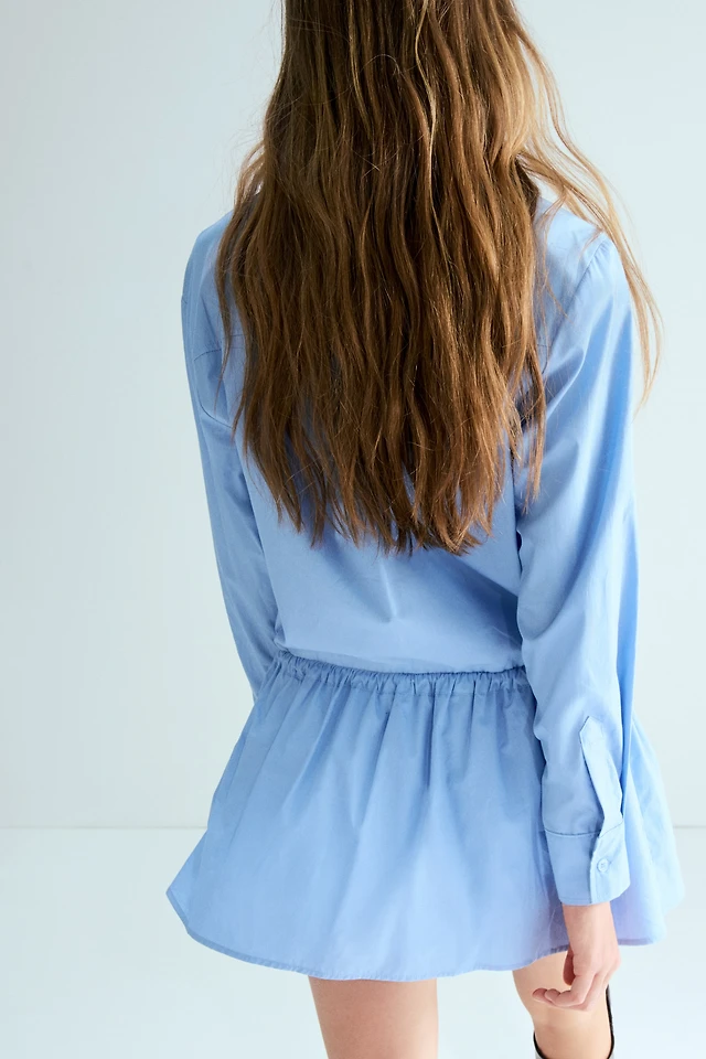 h&m blue ruffle dress H&M Blue Eyelet Ruffle Trim Dress