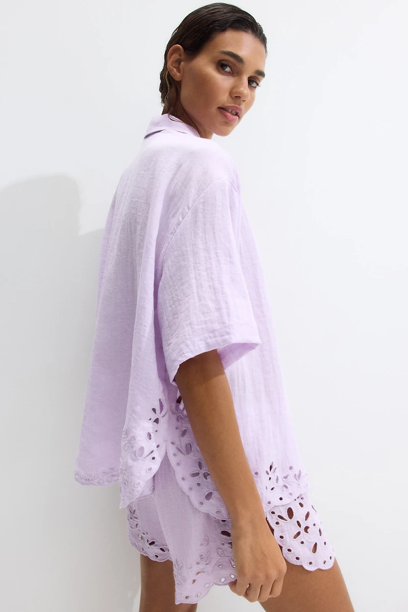 Beach Shirt with Eyelet Embroidery