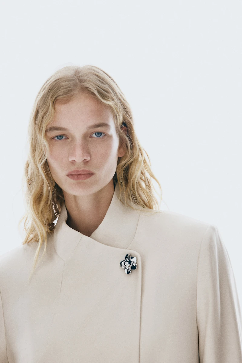 Brooch-Detail Wrap Jacket