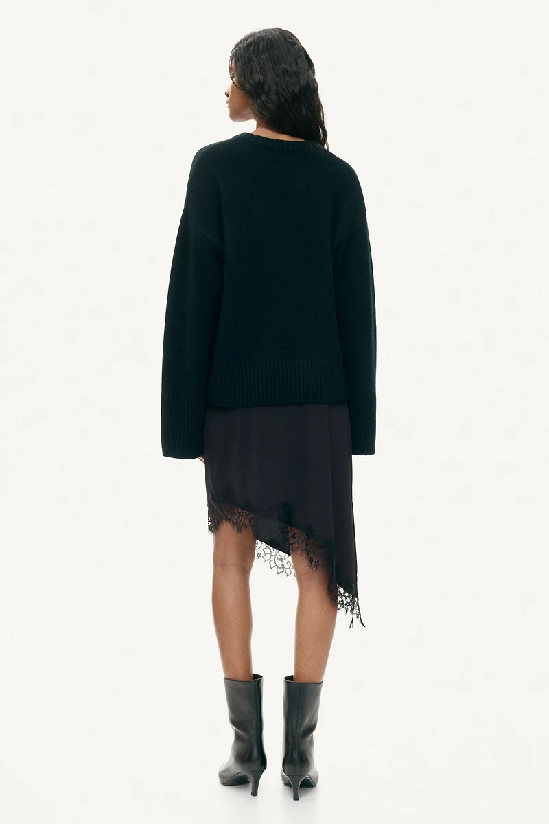 Asymmetric Lace-Trimmed Skirt