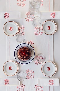 Chemin de table en lin mélangé avec motifs brodés