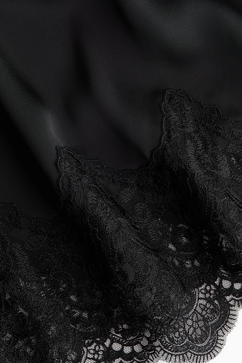 Lace-Trimmed Satin Pajama Shorts