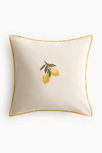 Embroidered-Motif Cotton Cushion Cover