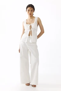 Tie-Front Pointelle-Knit Top