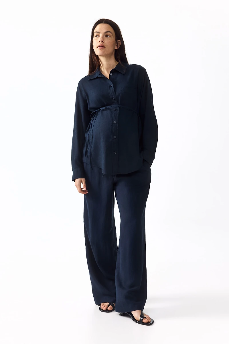 MAMA Linen-Blend Shirt