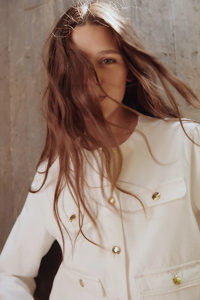 Collarless Denim Jacket