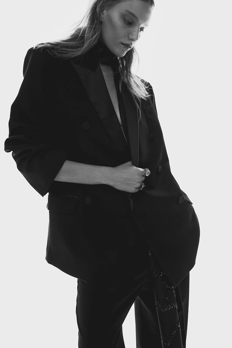 Double-Breasted Tuxedo Blazer