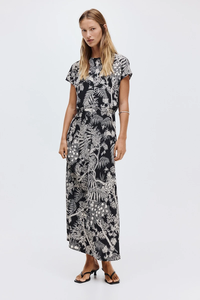 Cap-Sleeved Satin Dress