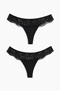 2-Pack Microfiber and Lace Thong Briefs