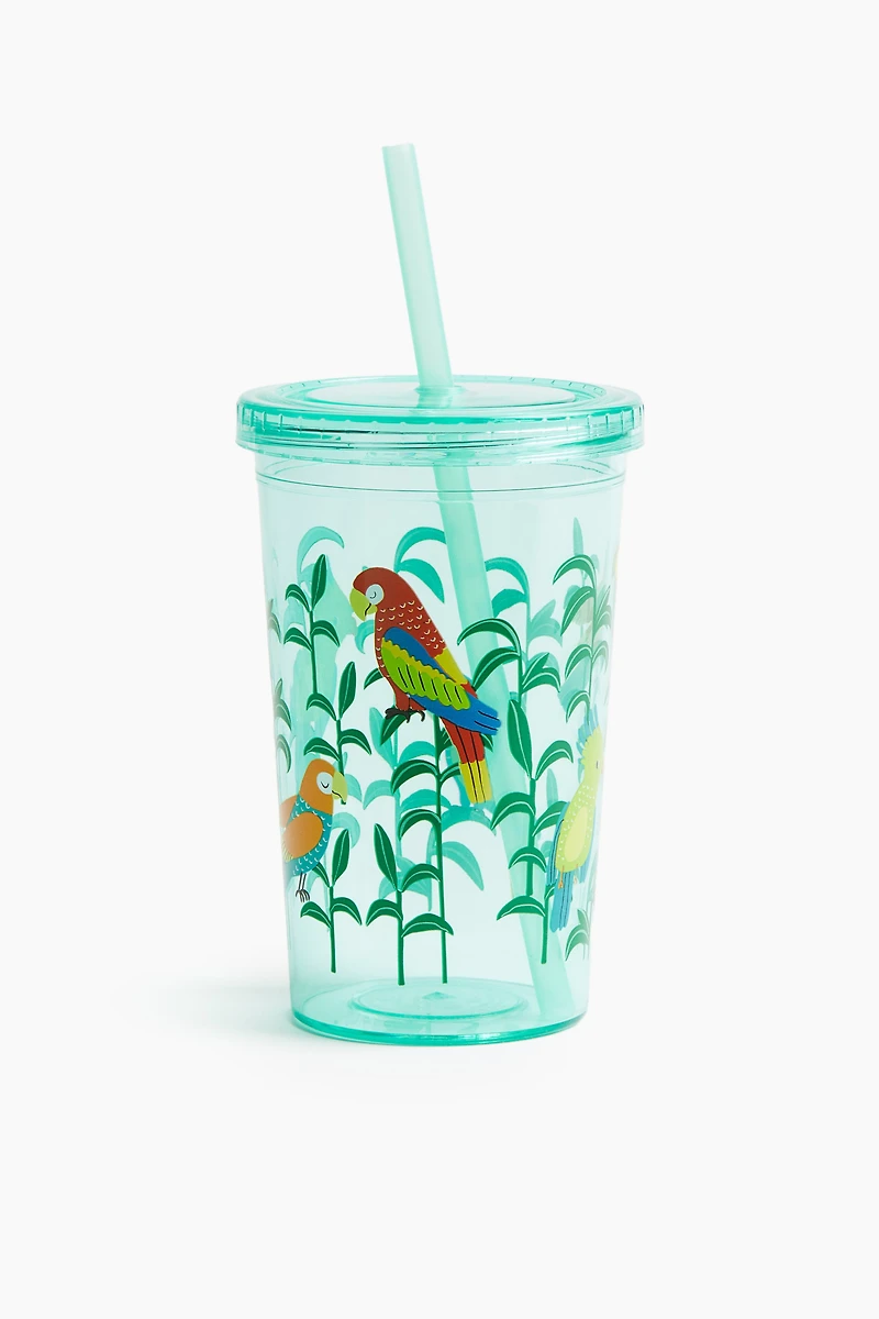 Patterned Plastic Mug with Straw