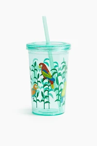 Patterned Plastic Mug with Straw