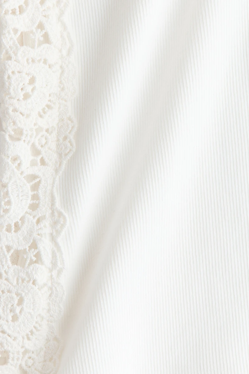 Ribbed Lace-Inset Tank Top