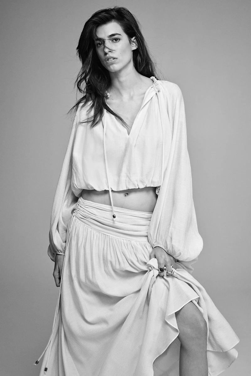 Gathered Crêpe Skirt