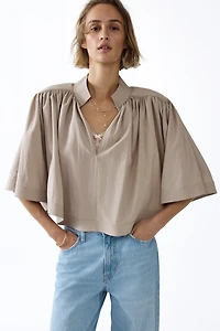 Shoulder-Pad Cape Blouse