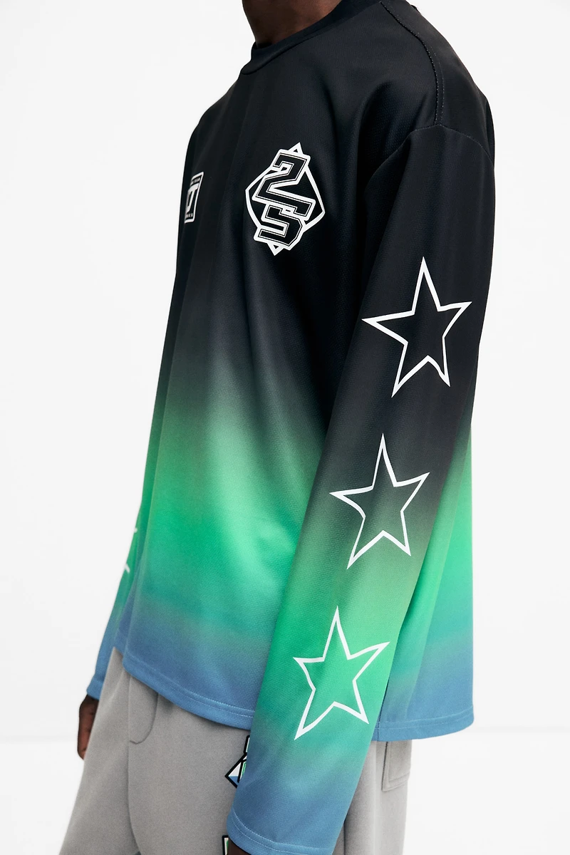 Loose-Fit Long-Sleeved Mesh Shirt