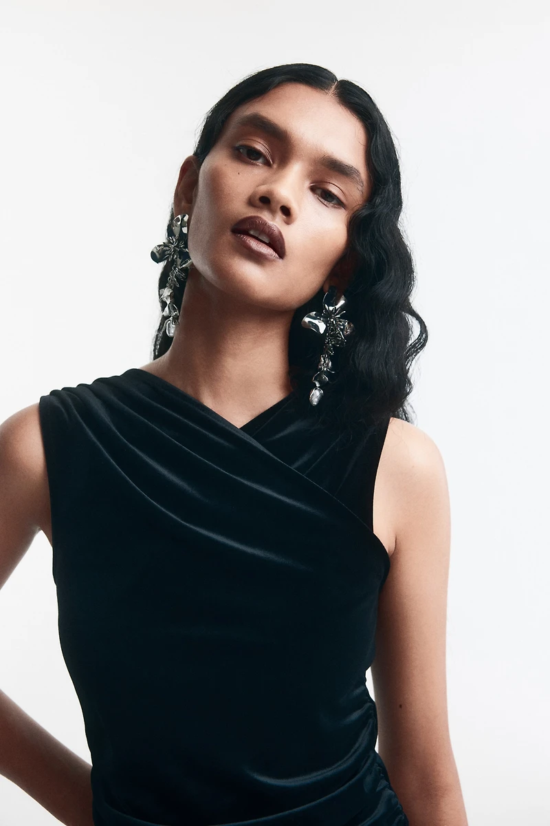 Draped Velour Sleeveless Top