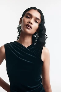 Draped Velour Sleeveless Top