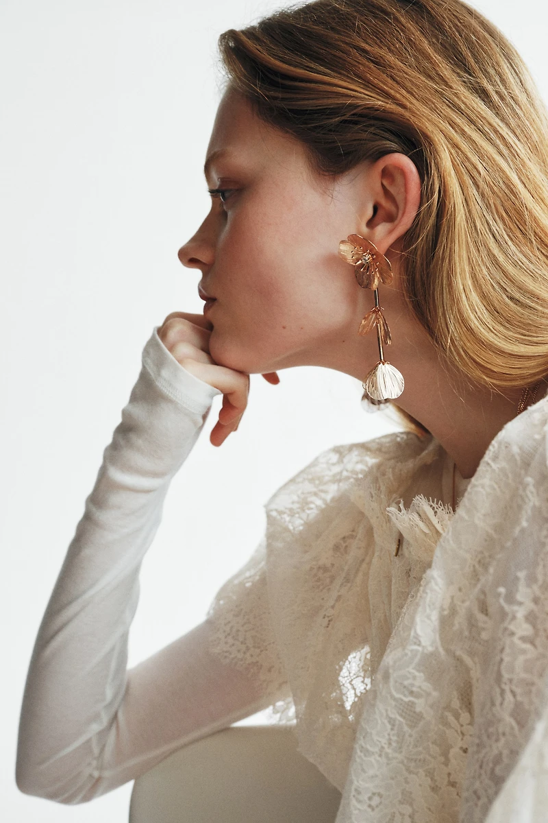 Boucles d'oreilles fleurs avec pendentifs