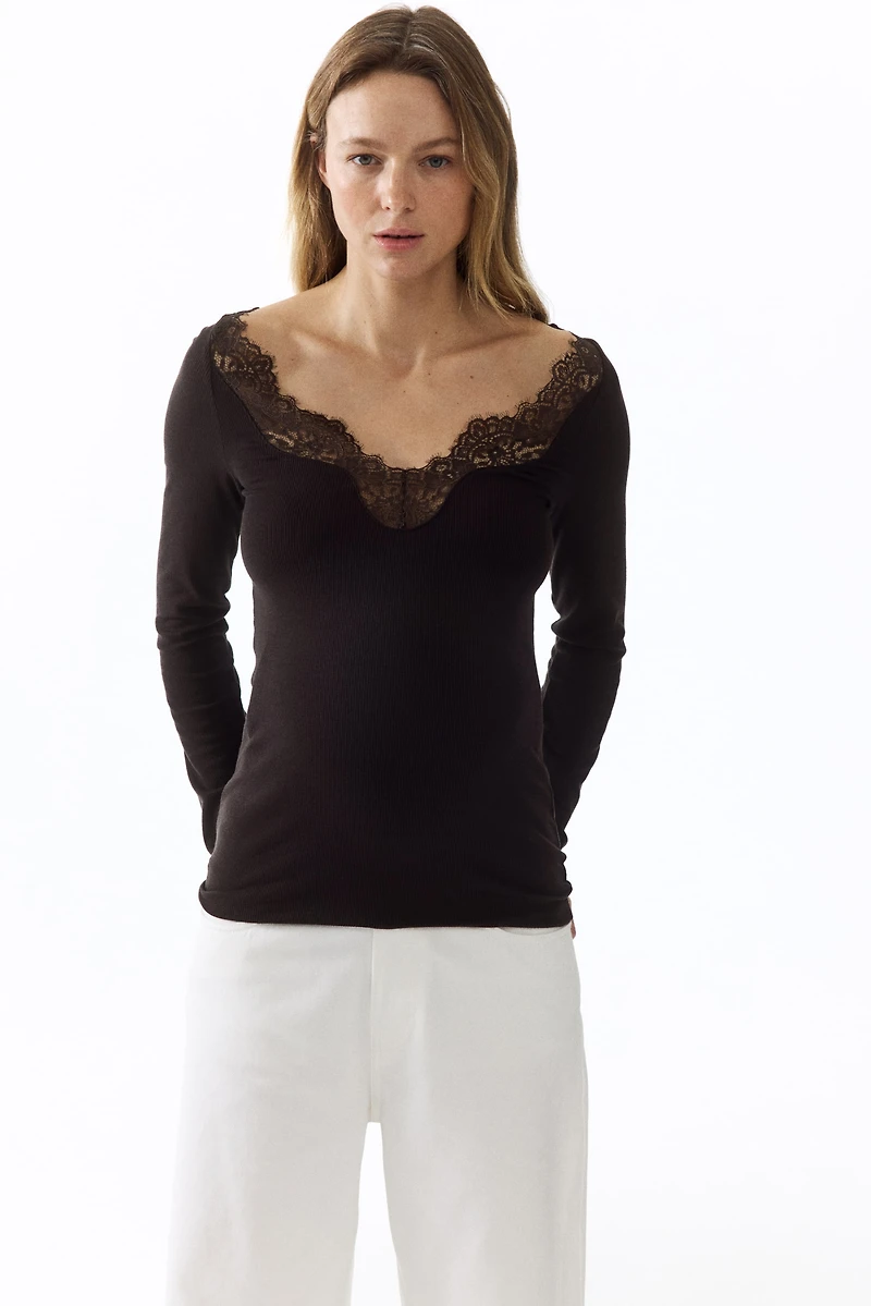 MAMA Lace-Trimmed Top