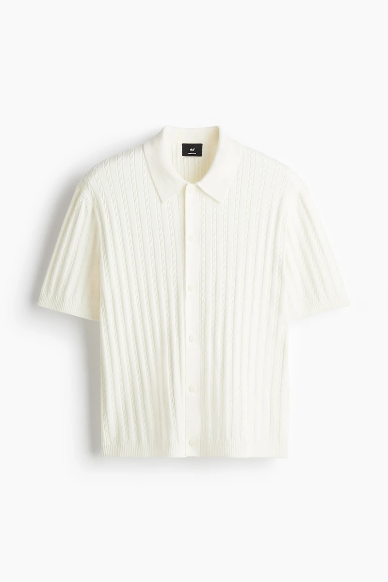Regular-Fit Cable-Knit Short-Sleeved Shirt