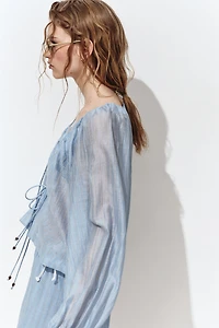 Linen-Blend Tie-Front Blouse