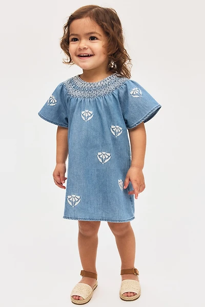 Embroidered-Detail Denim Dress