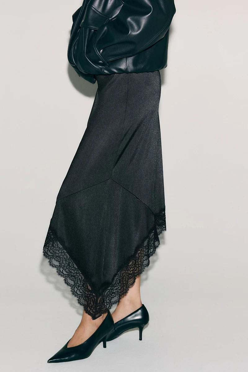 Asymmetric Lace-Trimmed Skirt