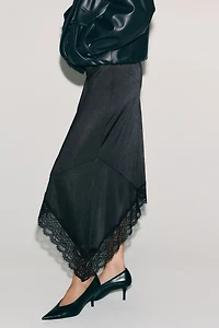 Asymmetric Lace-Trimmed Skirt