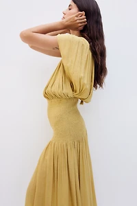 MAMA Smocked Cape-Detail Nursing Dress