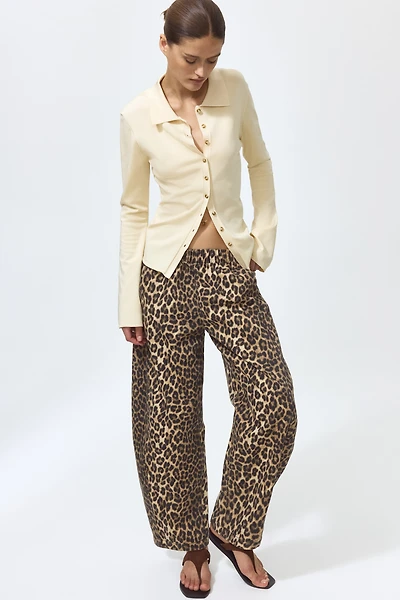 Denim Barrel-Leg Pants