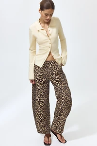 Denim Barrel-Leg Pants