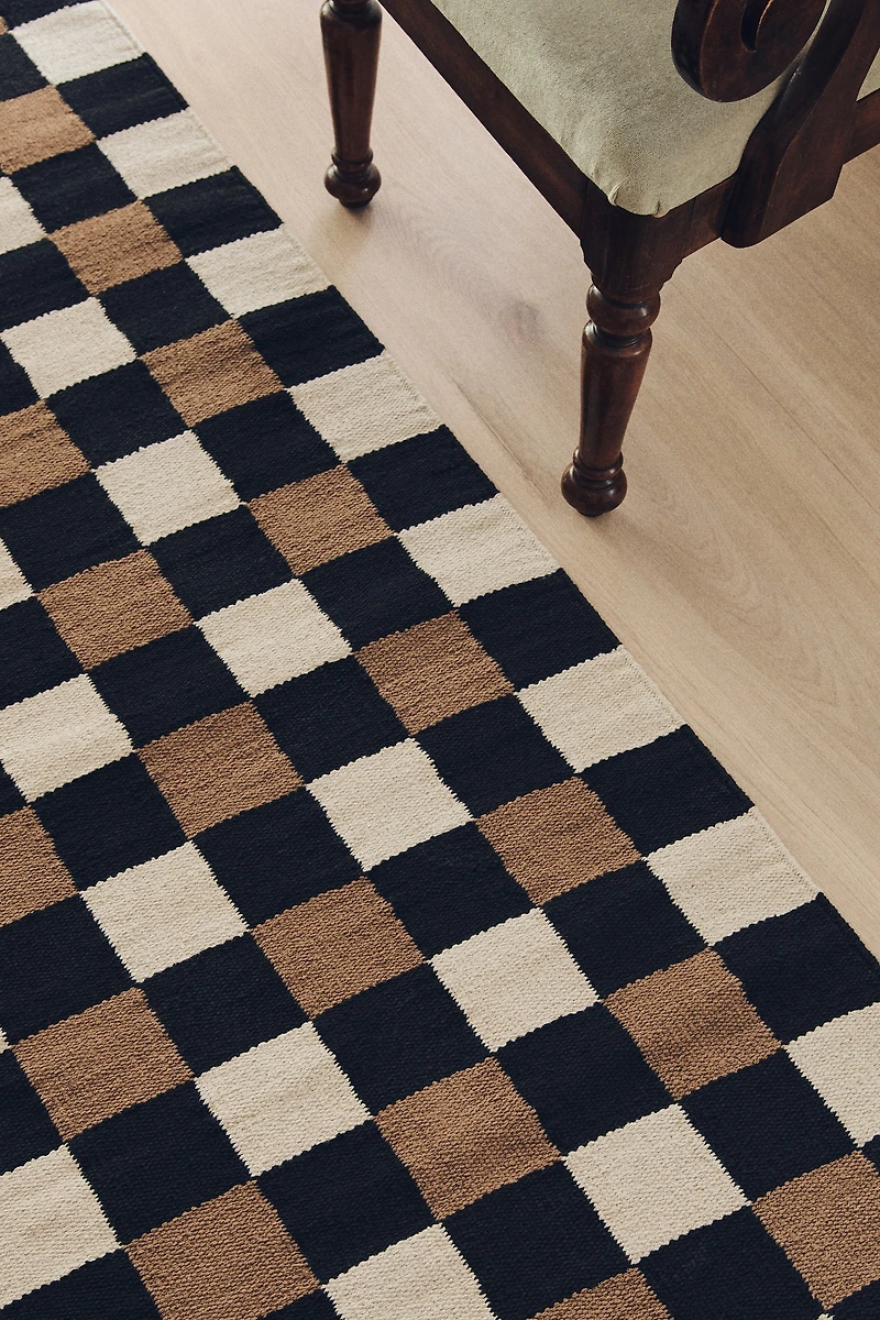 Tapis de couloir en coton à carreaux