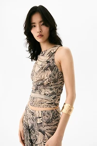 Draped Mesh Sleeveless Top
