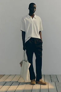 Loose-Fit Waffled Polo Shirt