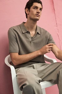 Slim-Fit Cable-Knit Polo Shirt