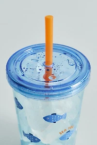 Patterned Plastic Mug with Straw