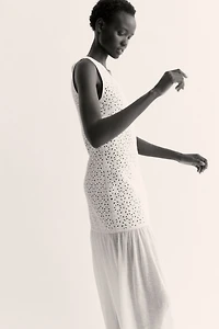 Crochet-Look Dress with Flared Skirt