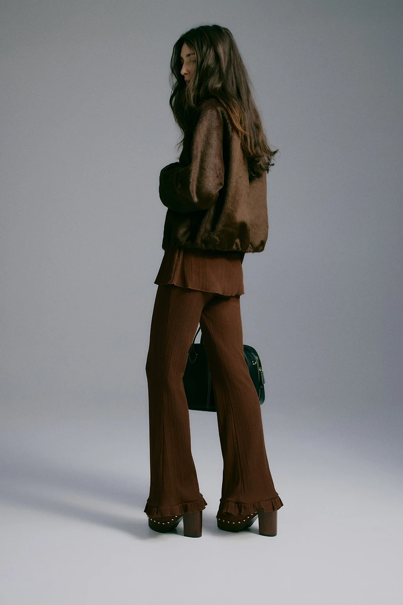 Flared Rib-Knit Pants