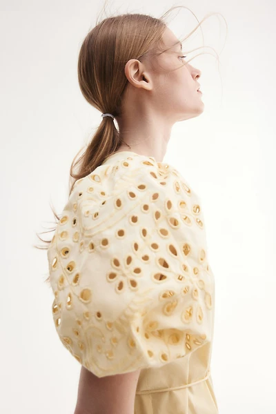 Dress with Eyelet-Embroidered Sleeves