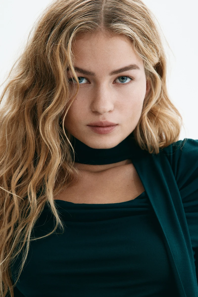 Draped Scarf-Detail Top