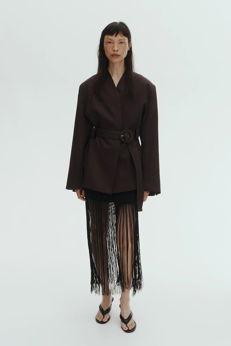 Belted Lapelless Jacket