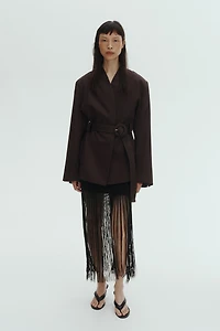 Belted Lapelless Jacket