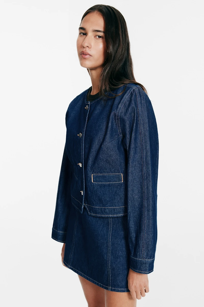 Collarless Denim Jacket