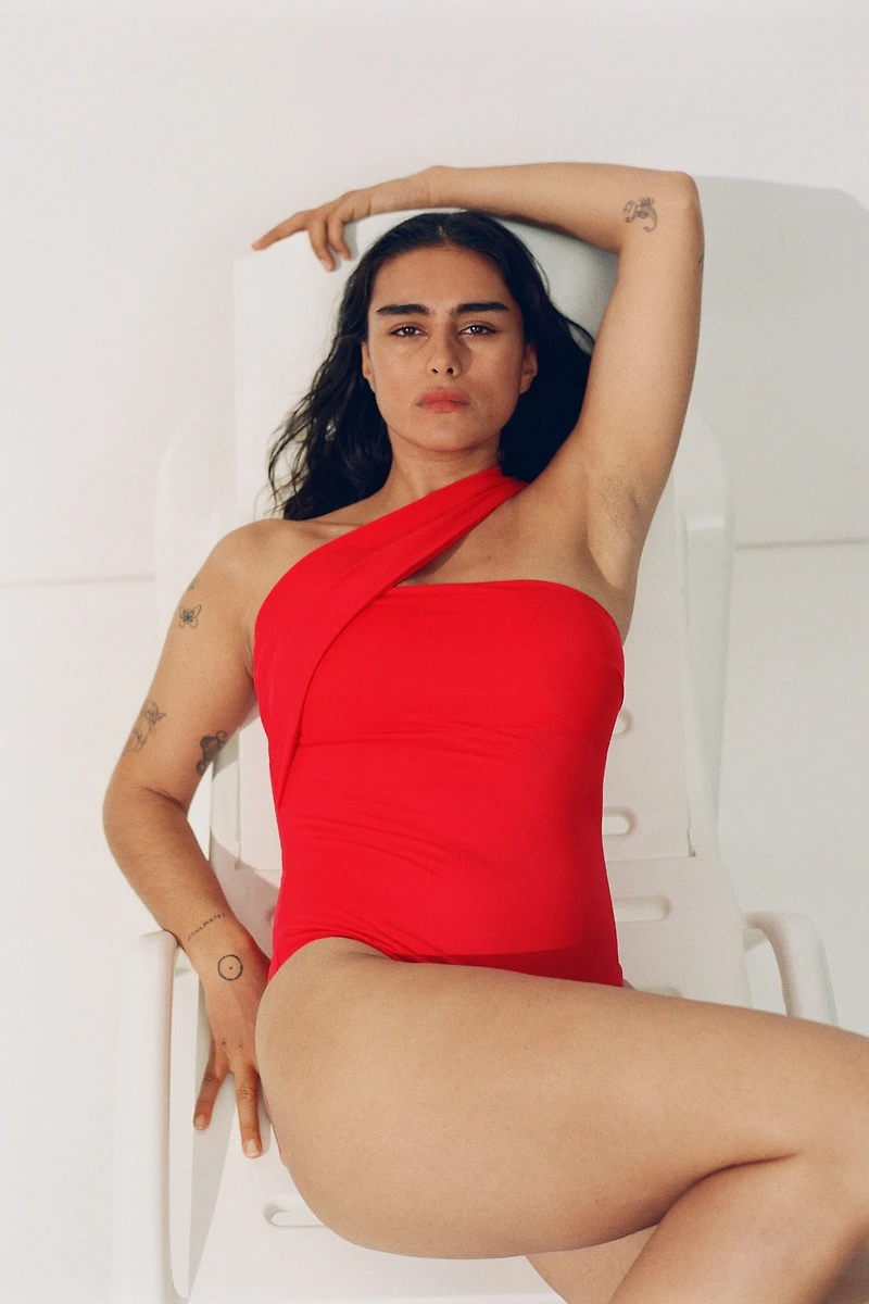 Padded-Cup One-Shoulder Swimsuit