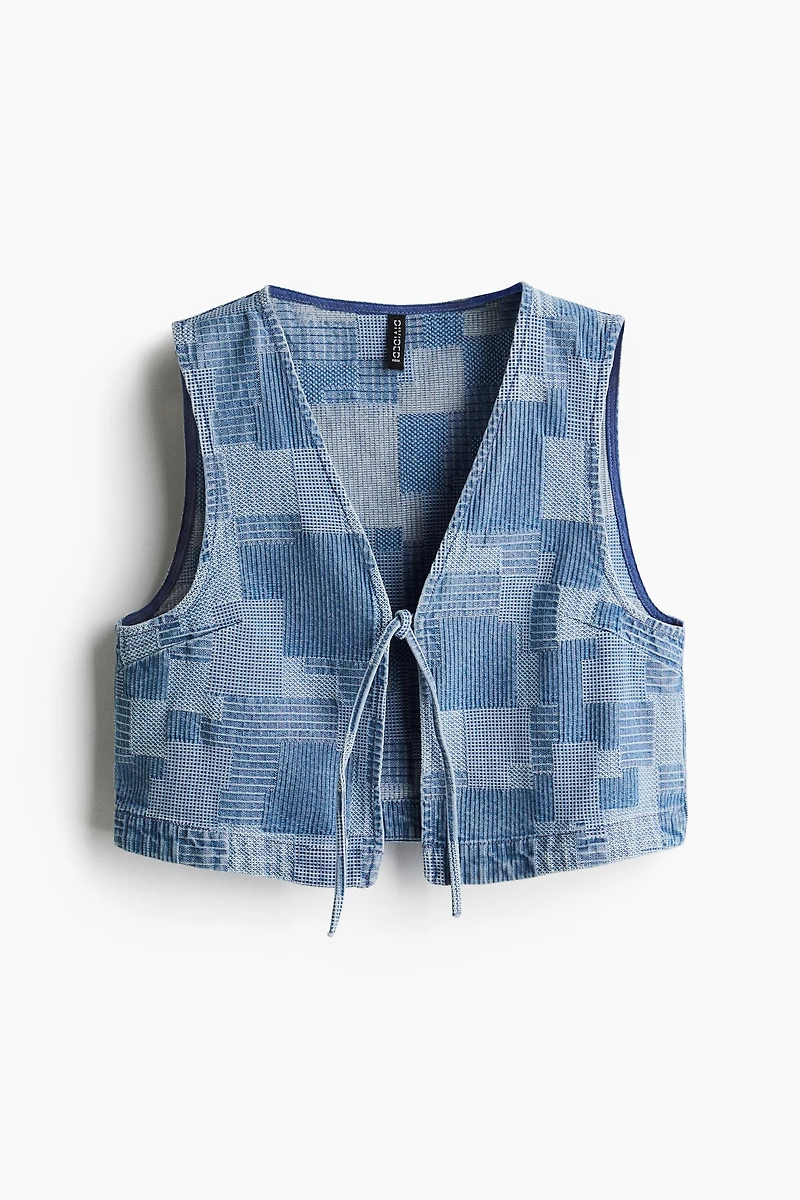 Veste sans manches en denim façon patchwork