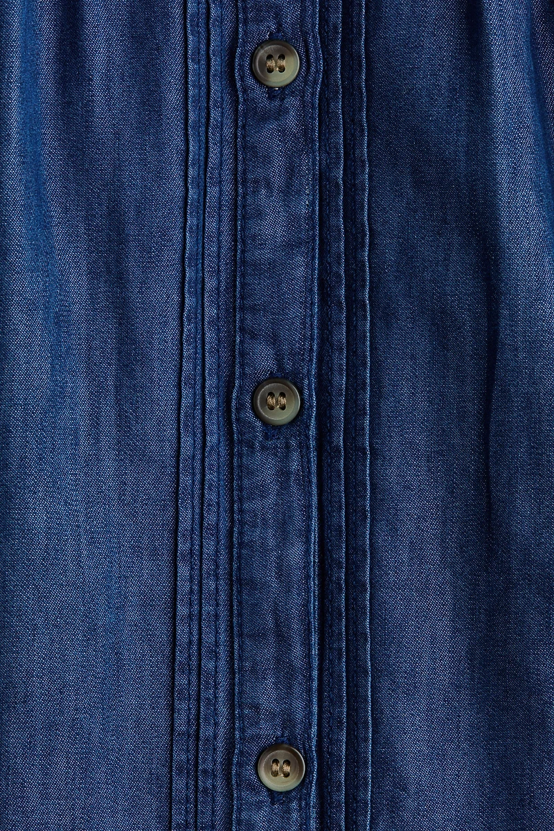 Ruffle-Trimmed Denim Blouse