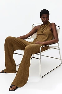 Wide-Leg Crinkled Pants