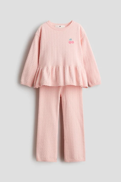 2-Piece Motif-Detail Pointelle-Knit Set