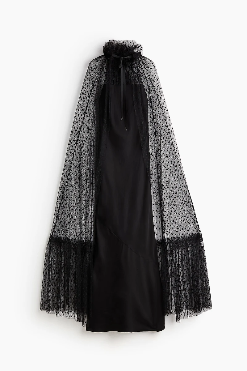 Dress with Mesh Cape