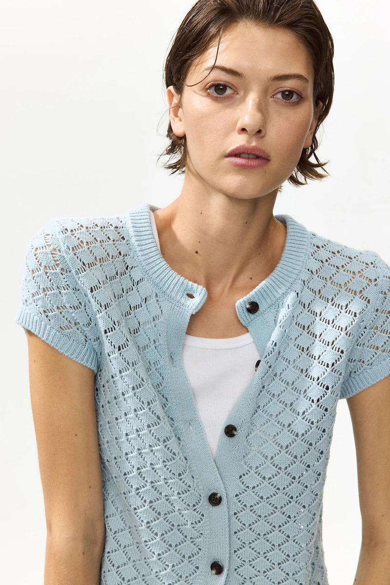 Gilet à mancherons en tricot pointelle